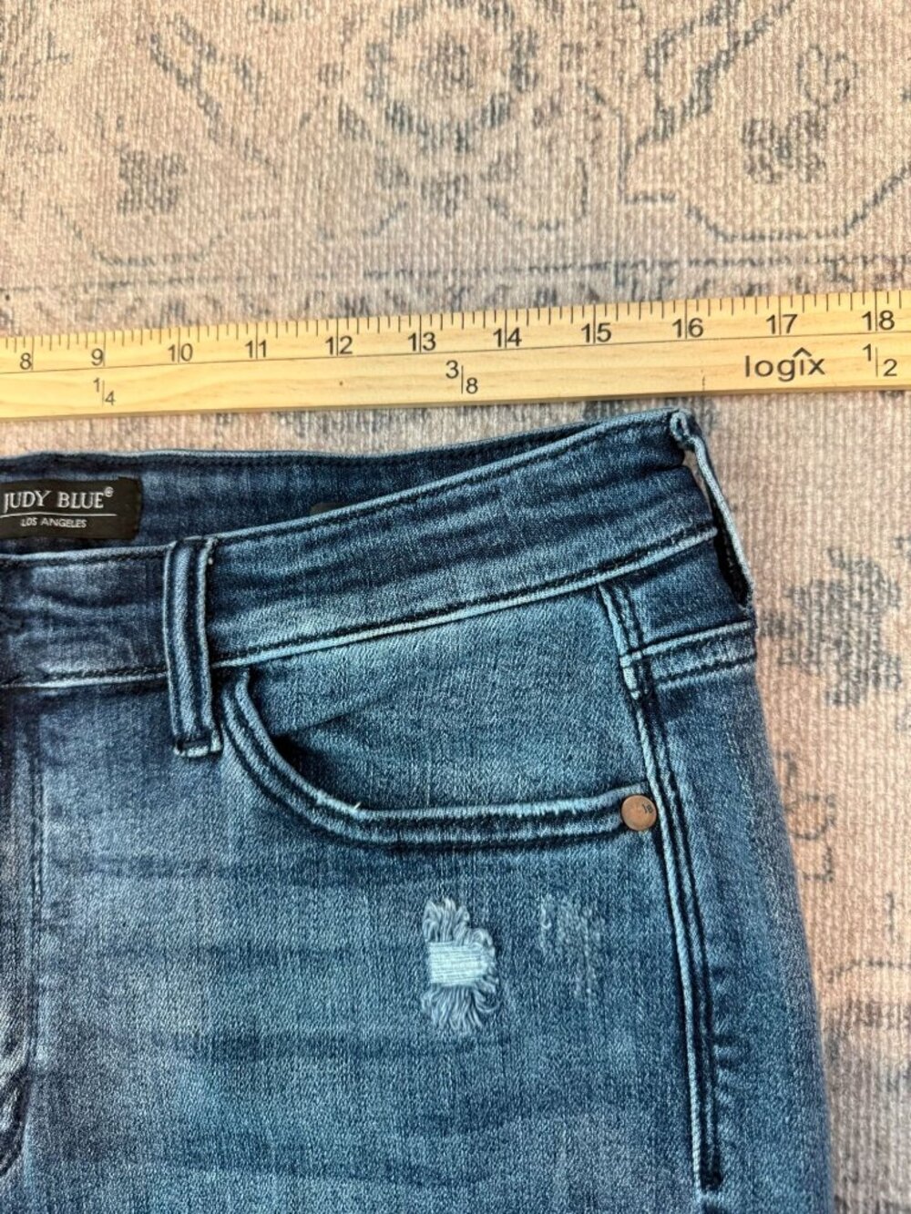 Judy Blue Boyfriend Fit Medium Wash Distressed High Rise Jeans 31 Stretch Boho - Picture 9 of 9